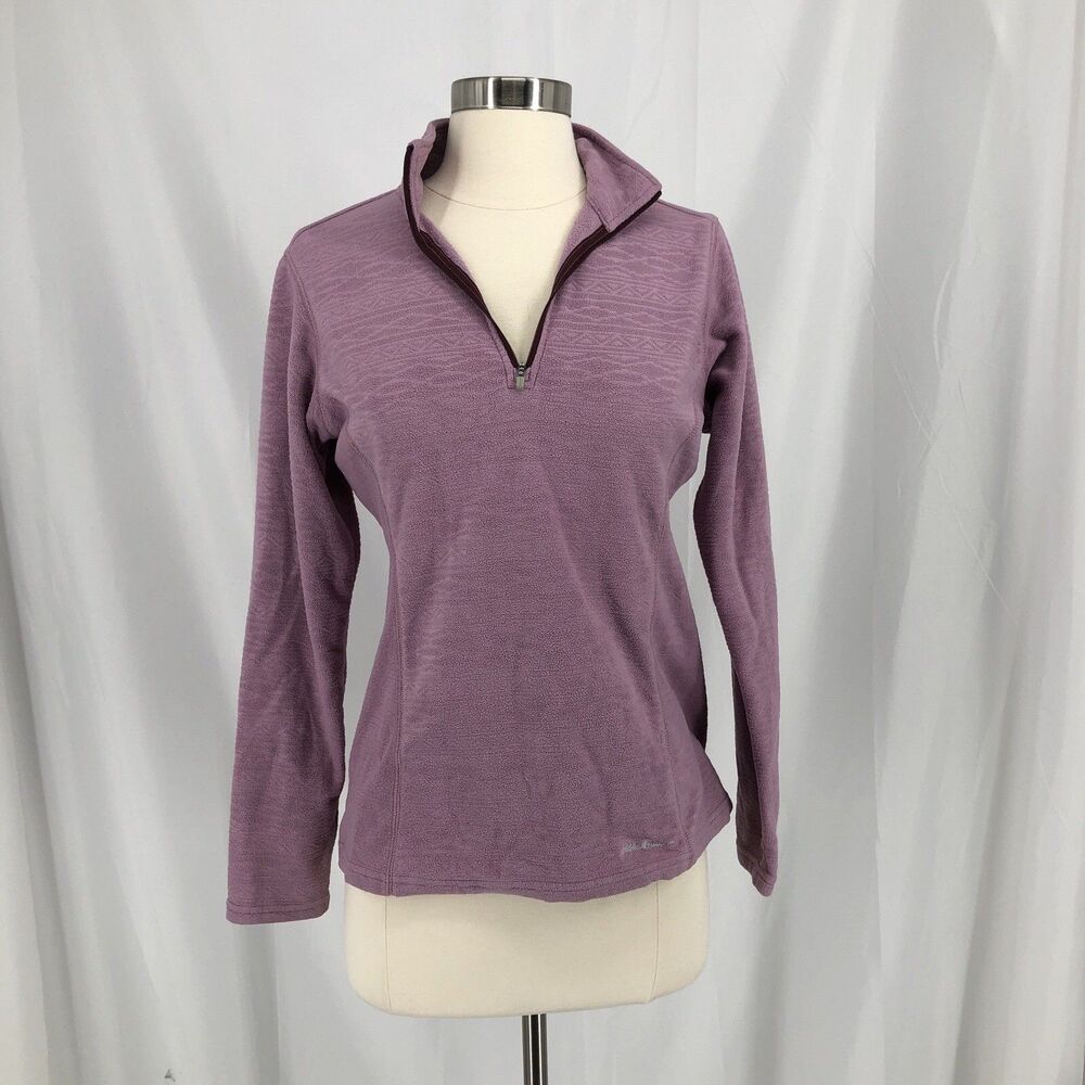 Eddie Bauer Womens XS Fleece Pullover Quarter Zip Heather Purple Lilac Top